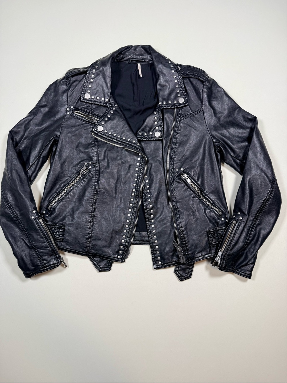 Free People Memphis Studded Vegan Leather Moto Biker Rock Jacket Size S